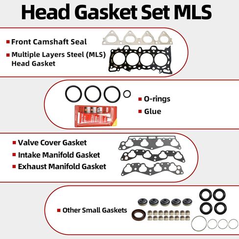 MITZONE Cylinder Head Gasket Set, Cylinder Head Gasket Bolt Set & Timing Belt Kit Fit for Honda Civic 1996-2000 1.6L L4 Honda D16Y5 D16Y7 D16Y8 Engine Replace HS54234 HB4029 TKH005 in Saudi Arabia