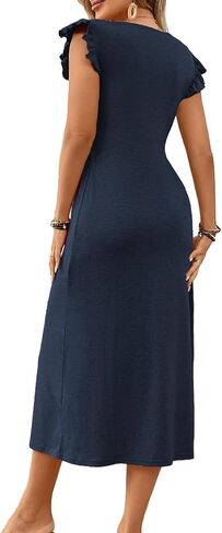Women's V-Neck Dress Casual Perfect for Daily Wear Vacation Beach Outfits Comfortable Stylish Summer Long Dresses D539 in Saudi Arabia