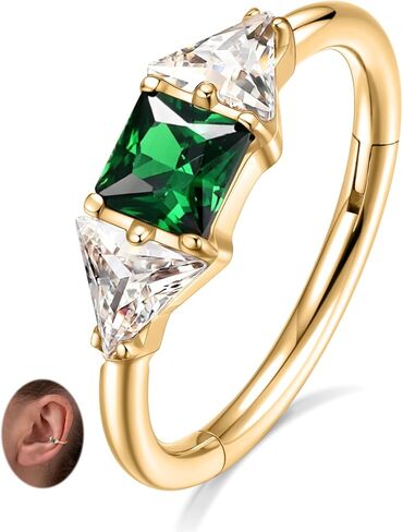 PEAKLINK 316L Surgical Steel Conch Piercing Jewelry Cube Zircon Nose Hoop Ring Septum Daith Rook Tragus Helix Cartilage Conch Hoop Earring in Saudi Arabia