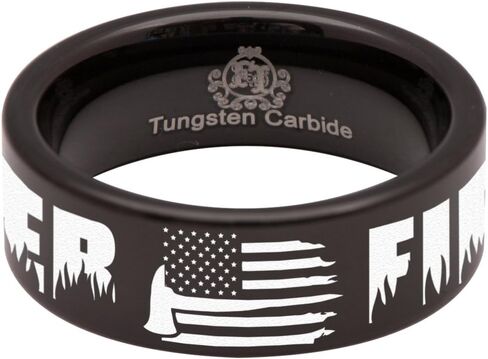 Friends of Irony Tungsten Carbide Firefighter Axe American Flag Ring 8mm Wedding Band and Anniversary Ring for Men and Women in Saudi Arabia