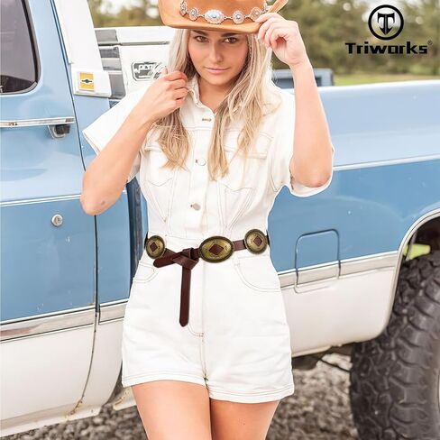 TRIWORKS Western Belts for Woman Oval Concho Belt Cowgirl Belt Boho Disc Belt Buckle for Dress Jeans Country Concert Outfit in Saudi Arabia