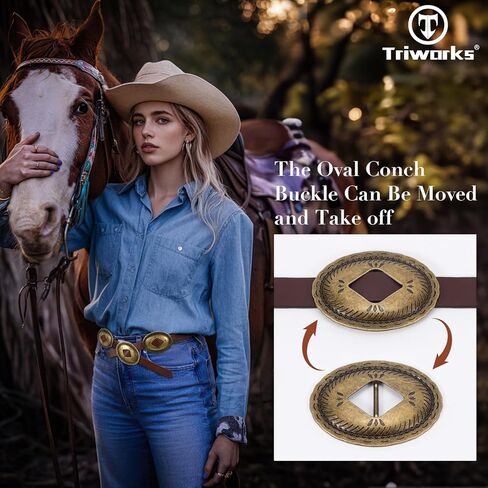 TRIWORKS Western Belts for Woman Oval Concho Belt Cowgirl Belt Boho Disc Belt Buckle for Dress Jeans Country Concert Outfit in Saudi Arabia