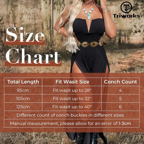 TRIWORKS Western Belts for Woman Oval Concho Belt Cowgirl Belt Boho Disc Belt Buckle for Dress Jeans Country Concert Outfit in Saudi Arabia