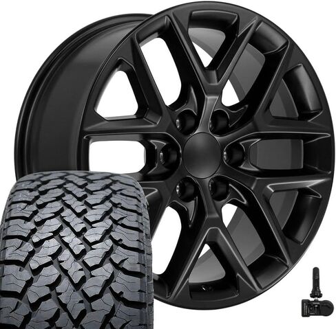 OE Wheels CV62 20 Inch Rims and Tires Fit Silverado 1500 Style 6x139.7 20x9 Satin Black - Hollander 14078 - TS-37 AT 275/55-20 (Set of 4) in Saudi Arabia