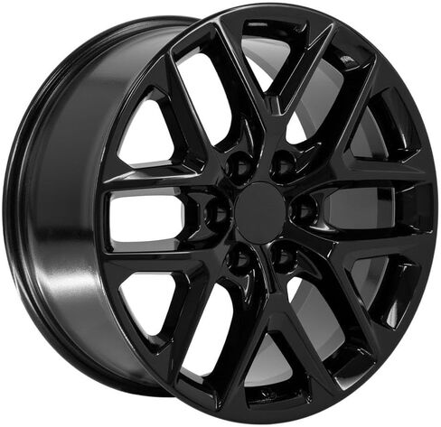إطارات وإطارات OE Wheels CV62 مقاس 20 بوصة تناسب Silverado 1500 Style 6x139.7 20x9 أسود لامع - هولاندر 14078 - TS-37 AT 275/55-20 (مجموعة من 4) in Saudi Arabia