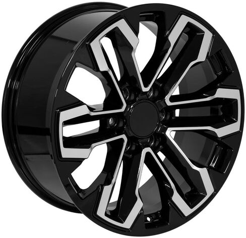 OE Wheels CV69 20 Inch Rims and Tires Fit Silverado 1500 Style 6x139.7 20x9 Gloss Black Machined - Hollander 5905 - TS-37 AT 275/55-20 (Set of 4) in Saudi Arabia