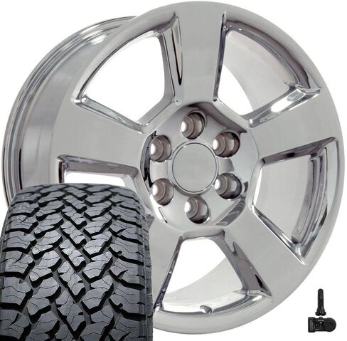 إطارات وإطارات OE Wheels CV76 مقاس 20 بوصة تناسب طراز تاهو 6x139.7 20x9 كروم - هولاندر 5652 - TS-37 AT 275/55-20 (مجموعة من 4) in Saudi Arabia