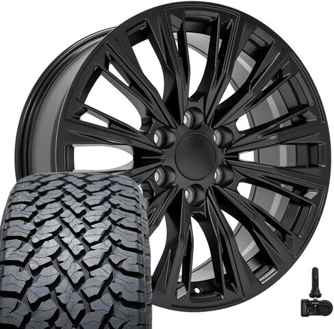 إطارات وإطارات OE Wheels CA93 مقاس 20 بوصة تناسب طراز سلسلة Escalade-V 6x139.7 20x9 أسود ساتان - هولاندر 4869 - TS-37 AT 275/55-20 (مجموعة من 4) in Saudi Arabia