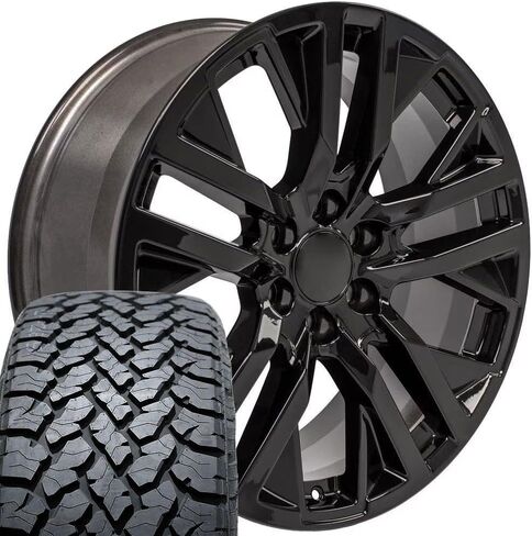 OE Wheels CV38 22 Inch Rims and Tires Fit Sierra 1500 Style 6x139.7 22x9 Gloss Black - Hollander 5903 - TS-37 AT 285/45-22 (Set of 4) in Saudi Arabia