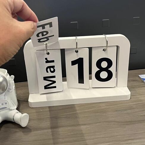 Desktop Flip Calendar, Page-Turn Design, Date and Month Display, Tabletop Organizer for Home Office (White) in Saudi Arabia