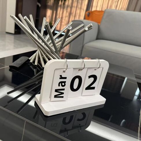 Desktop Flip Calendar, Page-Turn Design, Date and Month Display, Tabletop Organizer for Home Office (White) in Saudi Arabia