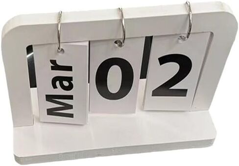 Desktop Flip Calendar, Page-Turn Design, Date and Month Display, Tabletop Organizer for Home Office (White) in Saudi Arabia