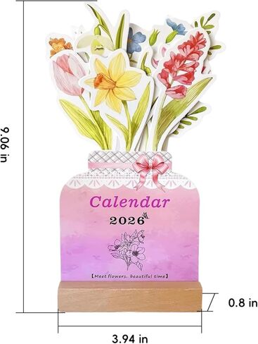 تقويم مكتب زهور ثلاثي الأبعاد من Bloomy Flowers 2026، تقويم زهور منبثق مع قاعدة خشبية، تقويم مكتبي شهري صغير، هدية ديكور مكتب جمالية للمنزل والمكتب والمدرسة in Kuwait