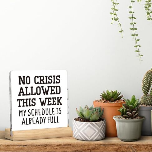 Funny Home Office Desk Decor, Bosses Day Gifts for Women, Boss Lady Gifts, Black No Crisis Allowed This Week 4 X 4 Inch in Saudi Arabia