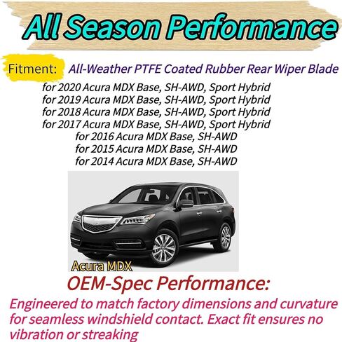 Rear Wiper Blade & Arm Replacement for Acura MDX 2014-2020 2015 2016 2017 2018 2019 - OEM Fit for Base SH-AWD Sport Hybrid Models - All-Season Rear Back Windshield Wiper Blade Set in Saudi Arabia