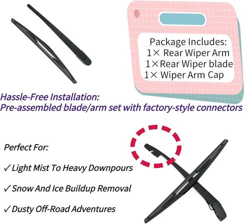 Rear Wiper Blade & Arm Replacement for Acura MDX 2014-2020 2015 2016 2017 2018 2019 - OEM Fit for Base SH-AWD Sport Hybrid Models - All-Season Rear Back Windshield Wiper Blade Set in Saudi Arabia