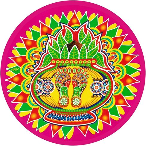 Diwali Rangoli Floor Decoration | Traditional Round Mandala & Kolam Designs with Lakshmi Charan Paduka & Kalash | Colorful Decorative Designs for Home, Pooja, Festivals & Parties (Artistic) in Saudi Arabia