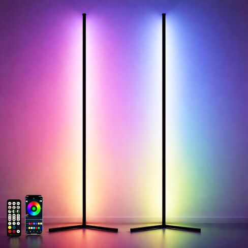 مصباح أرضي للزاوية مكون من قطعتين - مصباح RGB طويل القامة بطول 57 بوصة، وإضاءة عصرية مع 88 مصباح LED، والتحكم في تطبيق Bluetooth، وقاعدة قوية لإعداد سهل in Saudi Arabia