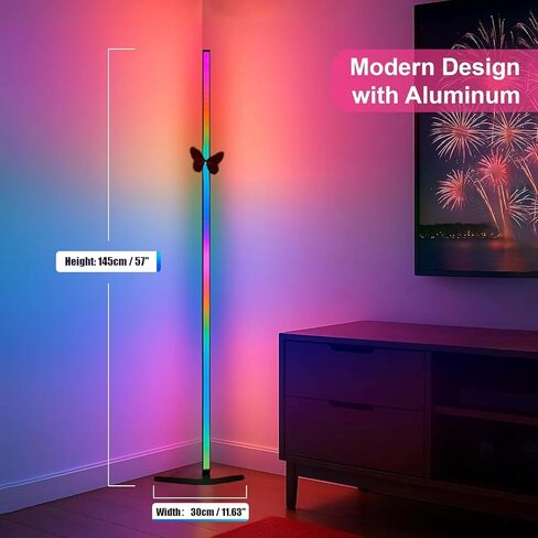 مصباح أرضي للزاوية مكون من قطعتين - مصباح RGB طويل القامة بطول 57 بوصة، وإضاءة عصرية مع 88 مصباح LED، والتحكم في تطبيق Bluetooth، وقاعدة قوية لإعداد سهل in Saudi Arabia