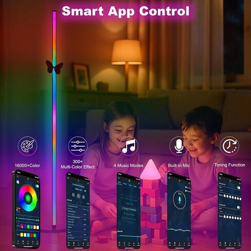 مصباح أرضي للزاوية مكون من قطعتين - مصباح RGB طويل القامة بطول 57 بوصة، وإضاءة عصرية مع 88 مصباح LED، والتحكم في تطبيق Bluetooth، وقاعدة قوية لإعداد سهل in Saudi Arabia