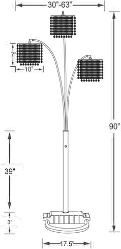 كوستر للمفروشات المنزلية - ميريام - مصباح ارضي معدني مع 3 مصابيح تصميم مقوس وخرز كريستال - غرفة المعيشة - 90 بوصة - كروم - 901484 in Kuwait