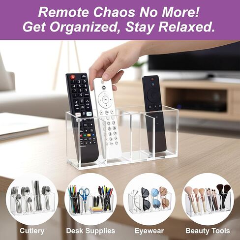 Amazing Abby Remote Control Holder (1-Pack), Clear Plastic 4-Compartment Organizer for TV Remote, Shatter-Proof Storage Box for Media Players, Controllers, and Office Supplies in Saudi Arabia
