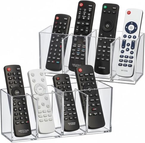 Amazing Abby Remote Control Holder (1-Pack), Clear Plastic 4-Compartment Organizer for TV Remote, Shatter-Proof Storage Box for Media Players, Controllers, and Office Supplies in Saudi Arabia