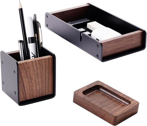 صينية مكتب من خشب الجوز مع مجموعة حامل أقلام، منظم أدراج مكتب خشبي صلب للمفاتيح والقلم والساعة والوسائد الهوائية وسماعات الأذن وصينية خدمة رائعة للرجال in Kuwait