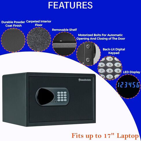 ACS-6 Large Digital Laptop Safe Box for Home, Office & Hotel – Fits 17" Laptop, Shelf, Electronic Keypad, Motorized Bolts, LED Display, USB Port & Emergency Key Lock – 1.25Cu.Ft Black in Saudi Arabia