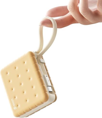 WSKEN لشاحن باور بانك محمول سريع الشحن بقدرة 30 وات، حزمة بطارية 10000 مللي أمبير في الساعة مع كابلات USB-C مدمجة، صغير الحجم، باور بانك للهاتف الخلوي للسفر لسلسلة iPhone 17/16، سامسونج - بيج in Kuwait