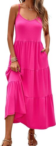 Halife Womens Flowy Tiered Maxi Dress Sleeveless Summer Sundresses Adjustable Straps Long Beach Sun Dresses with Pockets in Kuwait