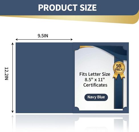 Binditek 50 Pack Certificate Holders, 350GSM Diploma Folders with Gold Foil Border, Navy Blue, Fits 8.5″ × 11″ Certificates for Graduation & Awards in Saudi Arabia