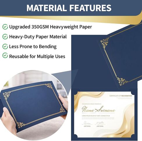 Binditek 50 Pack Certificate Holders, 350GSM Diploma Folders with Gold Foil Border, Navy Blue, Fits 8.5″ × 11″ Certificates for Graduation & Awards in Saudi Arabia