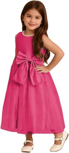 Toddler Baby Flower Girl Dress Bowknot Tulle Satin Kids Pearls Prom Princess Birthday Formal Party Pageant Gown in Saudi Arabia