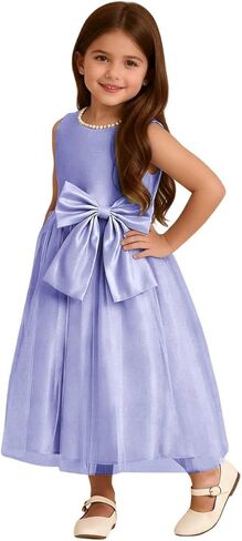 Toddler Baby Flower Girl Dress Bowknot Tulle Satin Kids Pearls Prom Princess Birthday Formal Party Pageant Gown in Saudi Arabia