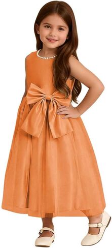 Toddler Baby Flower Girl Dress Bowknot Tulle Satin Kids Pearls Prom Princess Birthday Formal Party Pageant Gown in Saudi Arabia