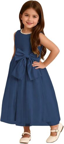 Toddler Baby Flower Girl Dress Bowknot Tulle Satin Kids Pearls Prom Princess Birthday Formal Party Pageant Gown in Saudi Arabia