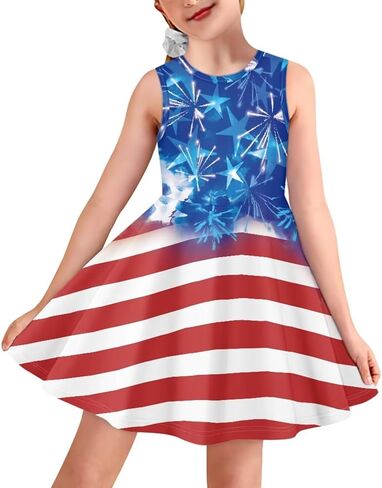 فستان بناتي على شكل حرف A متأرجح بدون أكمام ورقبة دائرية فساتين أميرات صيفية كاجوال لطيفة برسومات جذابة in Kuwait