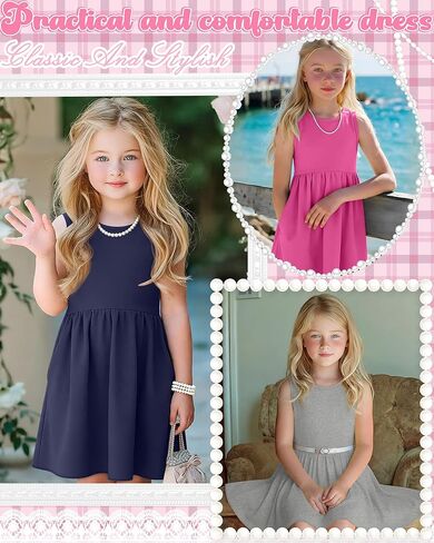 3 Pack Girls Sleeveless Summer Dresses 4T-13Y 2 Pockets Midi Tank Sundress Kids Casual Crewneck Loose Beach Dress in Saudi Arabia