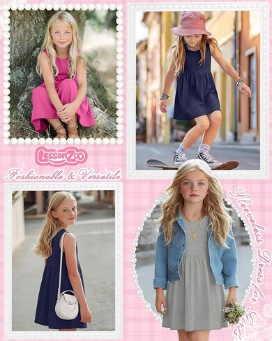 3 Pack Girls Sleeveless Summer Dresses 4T-13Y 2 Pockets Midi Tank Sundress Kids Casual Crewneck Loose Beach Dress in Saudi Arabia
