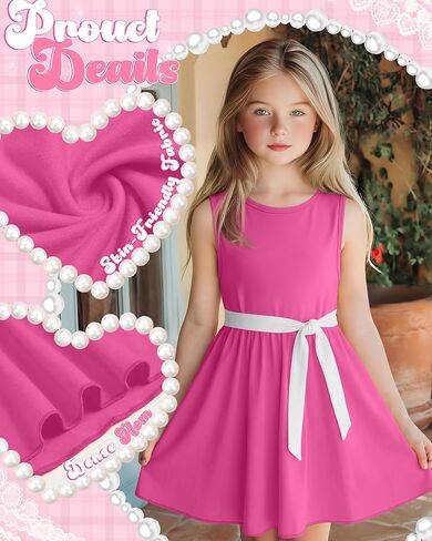 3 Pack Girls Sleeveless Summer Dresses 4T-13Y 2 Pockets Midi Tank Sundress Kids Casual Crewneck Loose Beach Dress in Saudi Arabia