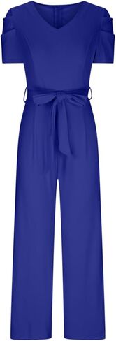 Jumpsuits for Women Dressy Casual Short Sleeve Summer Romper V Neck Drawstring One Piece Vacation Elegant Outfits in Kuwait