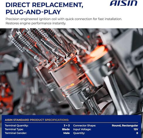 AISIN ESCN-00438 Pack of 8 Ignition Coils - Compatible with Infiniti QX56 2011-2013, QX80 2014-2023, Nissan Armada 2017-2020 & 2022-8Cyl 5.6L in Kuwait