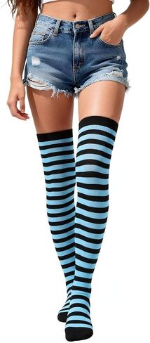 Thigh High Socks for Women Crazy Striped Over The Knee High Socks Funny Party Halloween Costume Long Stockings in Saudi Arabia