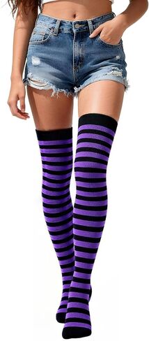 Thigh High Socks for Women Crazy Striped Over The Knee High Socks Funny Party Halloween Costume Long Stockings in Kuwait