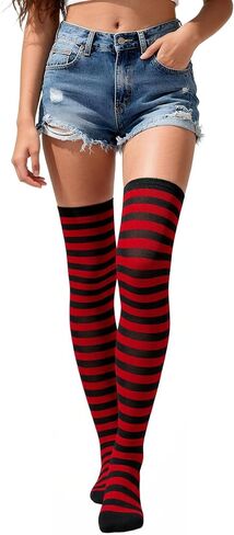 Thigh High Socks for Women Crazy Striped Over The Knee High Socks Funny Party Halloween Costume Long Stockings in Saudi Arabia