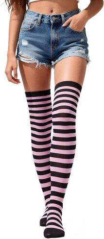 Thigh High Socks for Women Crazy Striped Over The Knee High Socks Funny Party Halloween Costume Long Stockings in Saudi Arabia