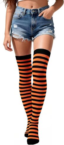 Thigh High Socks for Women Crazy Striped Over The Knee High Socks Funny Party Halloween Costume Long Stockings in Saudi Arabia