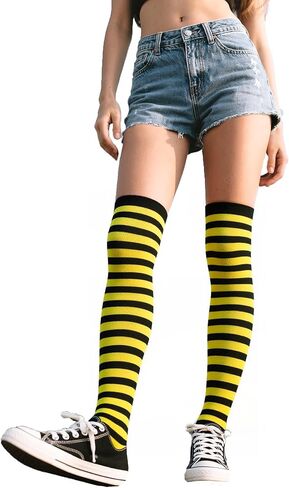 Thigh High Socks for Women Crazy Striped Over The Knee High Socks Funny Party Halloween Costume Long Stockings in Saudi Arabia