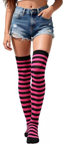 Thigh High Socks for Women Crazy Striped Over The Knee High Socks Funny Party Halloween Costume Long Stockings in Saudi Arabia